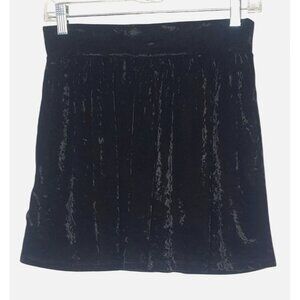L'Amour Womens Velvet Mini Skirt M Black Crushed Elastic Flowy Lined Skater